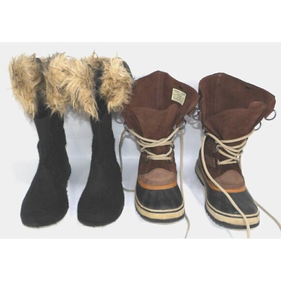 SOREL brown suede leather & rubber waterproof insulated winter boots women's 6 - Picture 2 of 10